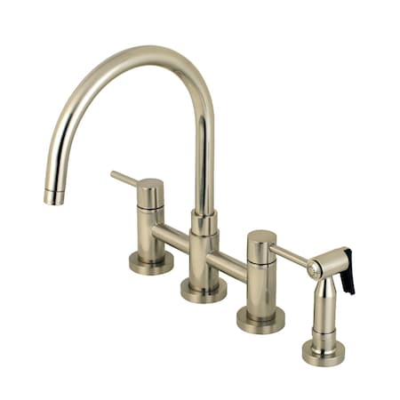 Kingston Brass Concord 2-Handle Bridge Kitchen Faucet W/Brass Side Sprayer, Nickel KS8278DLBS